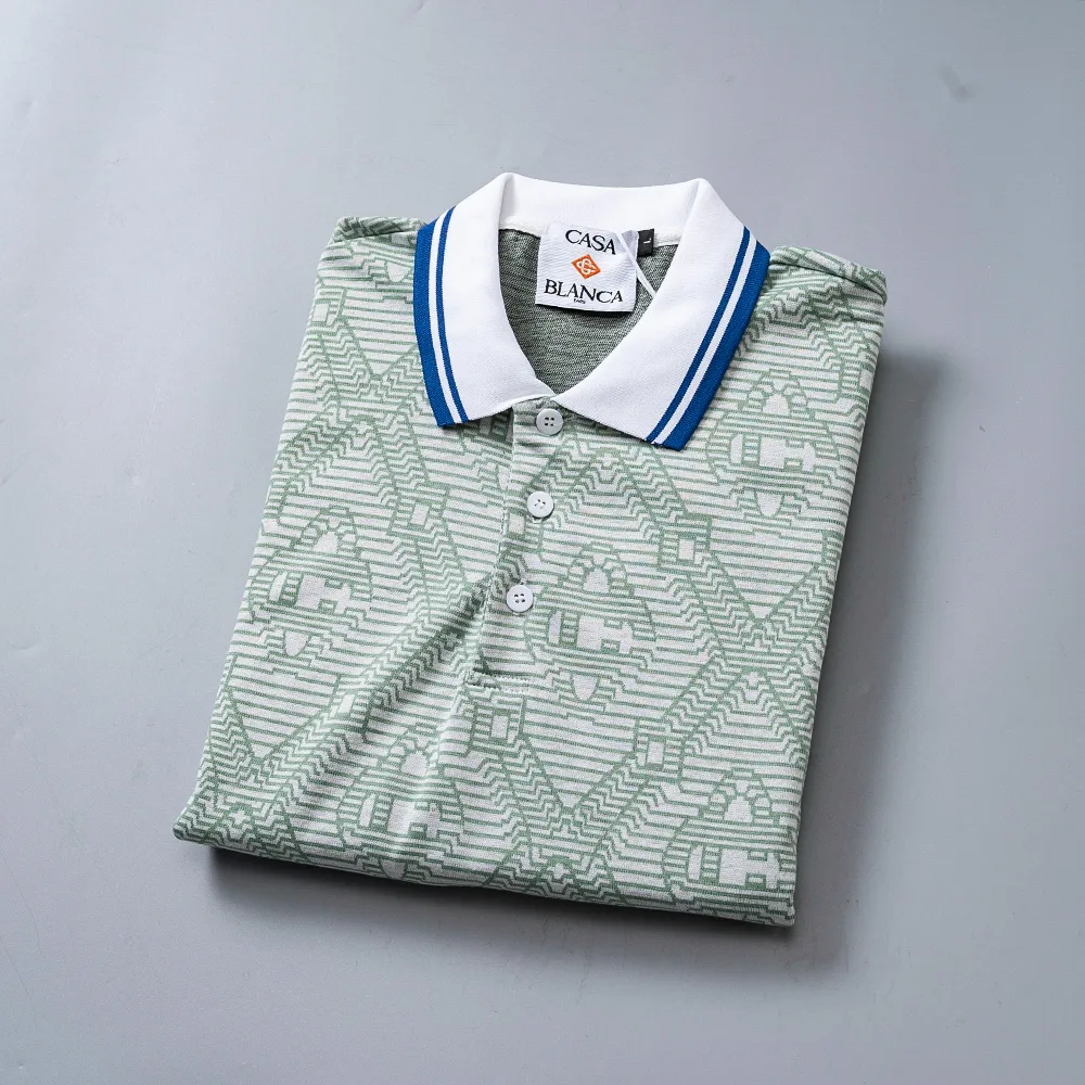 30165# 2026 spring and summer official website New Arrival lapel T-shirt, knitted jacquard fabric is handsome, the fabric is comfortable, the workmanship is rigorous, and the stitching is neat. Good upper body effect·Sizes M-3XL Light Green